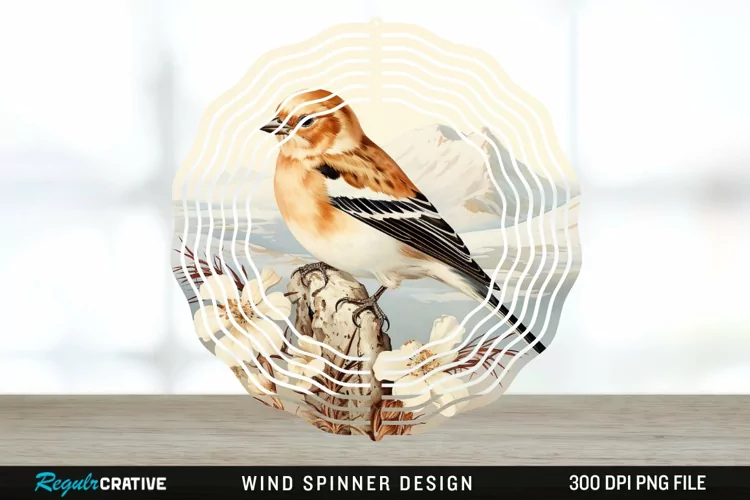 Vintage Snow Bunting Bird Wind Spinner Sublimation PNG