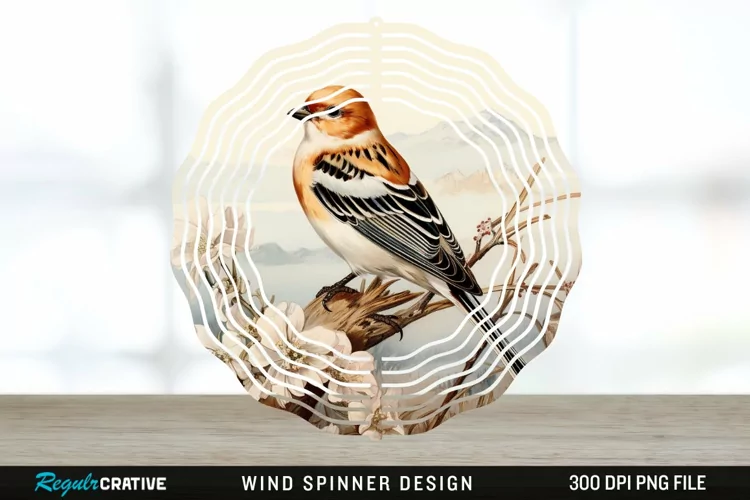 Vintage Snow Bunting Bird Wind Spinner Sublimation PNG
