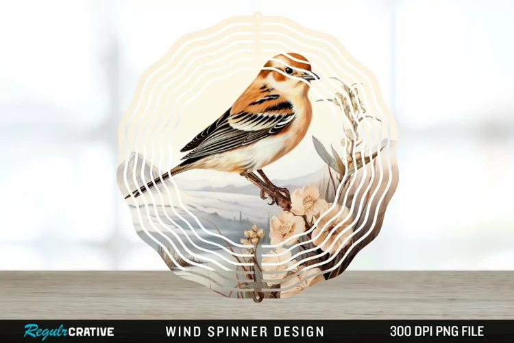 Vintage Snow Bunting Bird Wind Spinner Sublimation PNG