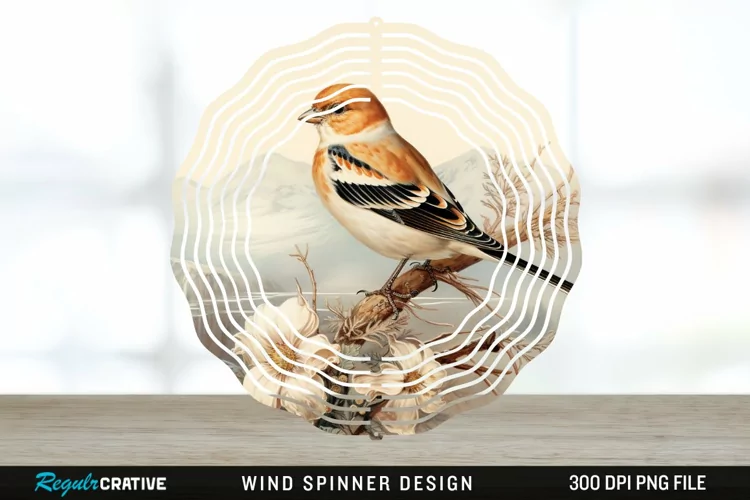 Vintage Snow Bunting Bird Wind Spinner Sublimation PNG