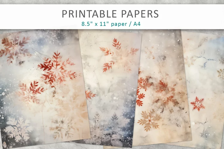 Vintage Snowflakes Junk Journal, digital paper