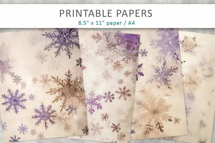 Vintage snowflakes scrapbook paper, printable paper