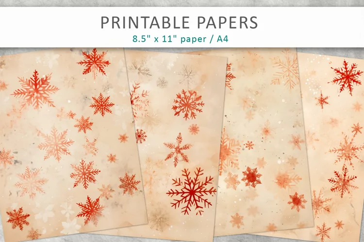 Vintage Snowflakes Junk Journal, digital paper