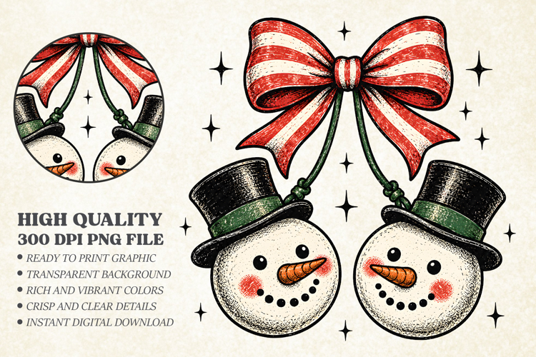 Vintage Snowman Cherries PNG, Retro Christmas Holiday Design