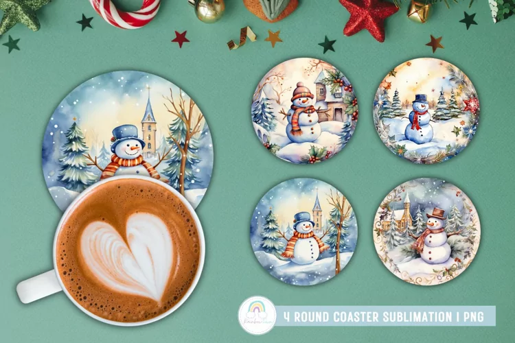 Vintage Snowman Christmas Round Coaster Sublimation