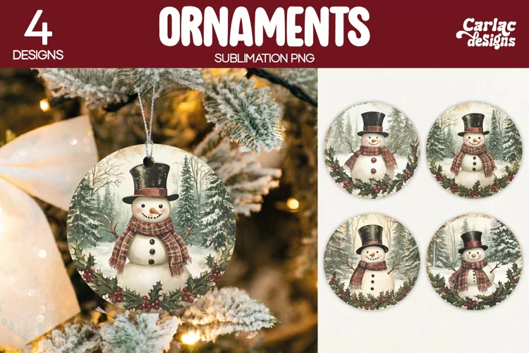 Christmas Ornament Sublimation, Vintage Snowman Ornaments
