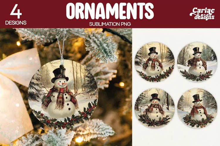 Christmas Ornament Sublimation, Vintage Snowman Ornaments