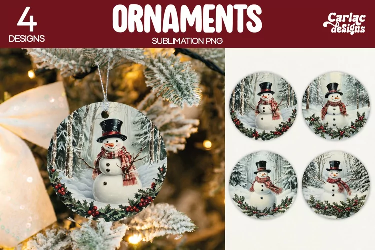 Christmas Ornament Sublimation, Vintage Snowman Ornaments