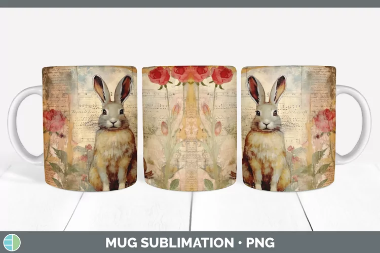 Vintage Snowshoe Hare Mug Wrap | Sublimation Coffee Cup Desi