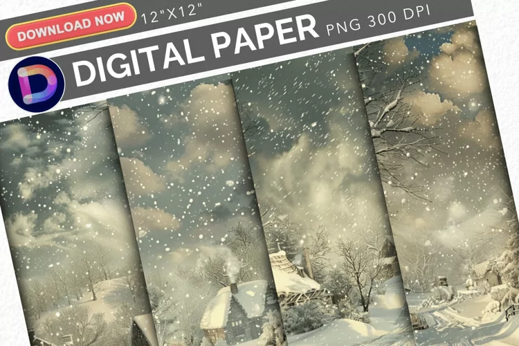 Vintage Snowy Scenes Digital Paper