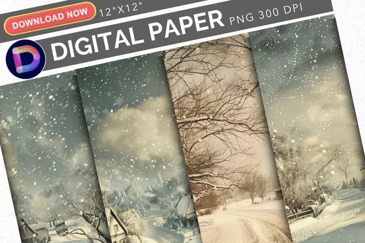 Vintage Snowy Scenes Digital Paper