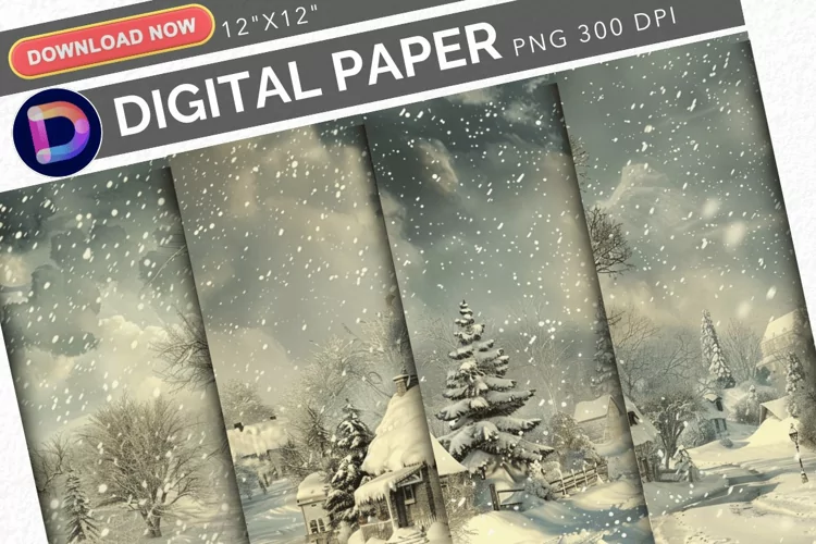 Vintage Snowy Scenes Digital Paper