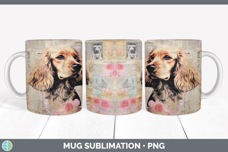 Vintage Spaniel Dog Mug Wrap | Sublimation Coffee Cup Desig