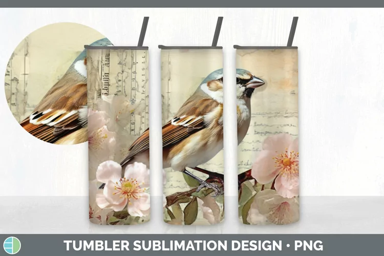 Vintage Sparrow Bird Tumbler | Sublimation 20 oz Skinny Tumb