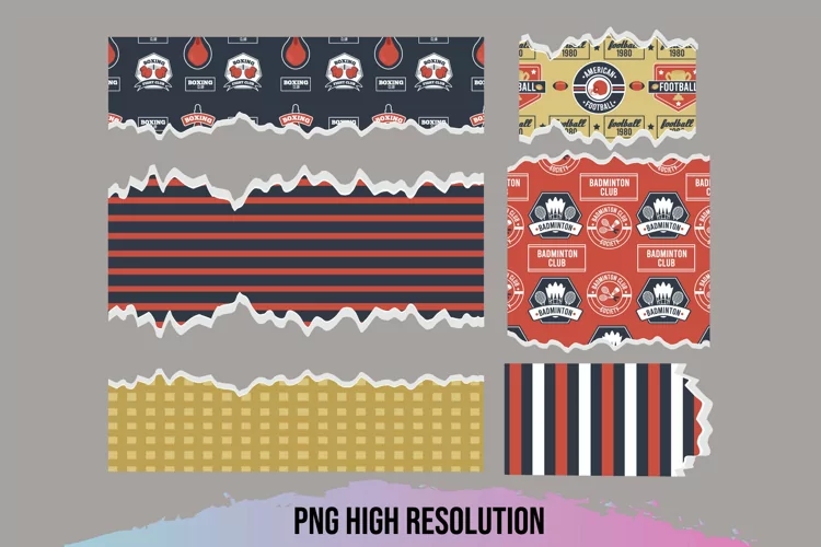 Vintage Sport Badges Pattern Torn Paper - Scrapbooking PNG