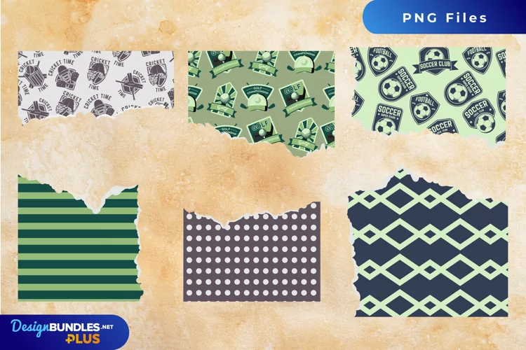 Vintage Sport Badges Pattern Torn Paper - Scrapbooking PNG