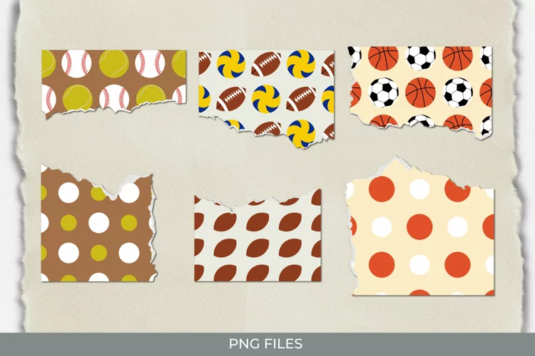 Vintage Sport Ball Seamless Pattern Torn Paper