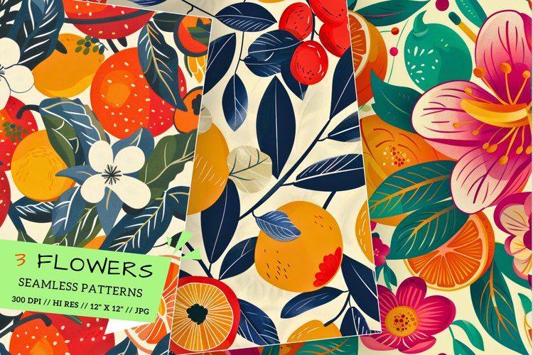 Vintage Spring Floral Pattern with Fruits, Spring Pattern