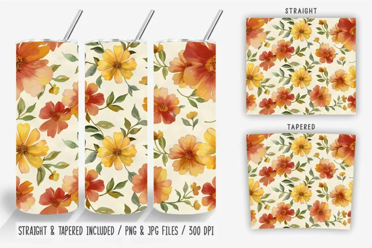Vintage Spring Red Flowers Tumbler Wrap