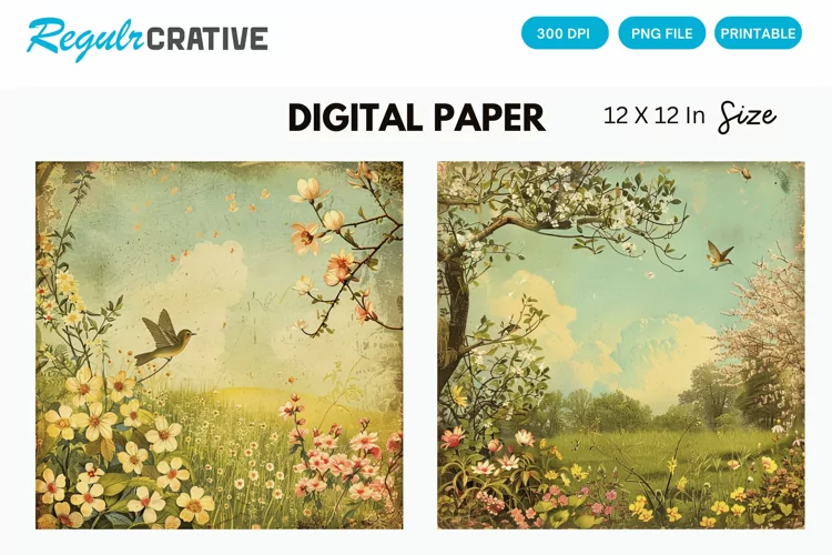 Vintage Spring Scenes Digital Paper