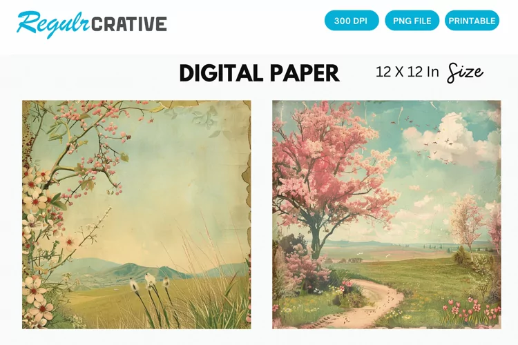 Vintage Spring Scenes Digital Paper