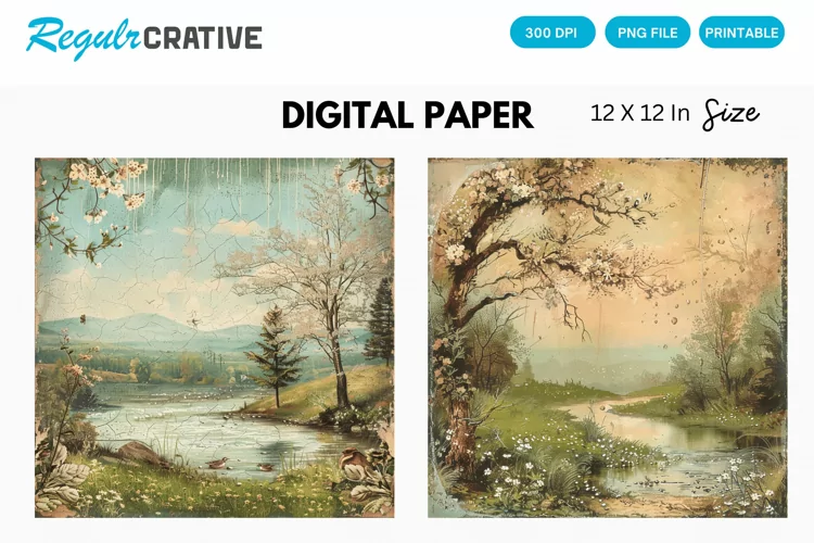 Vintage Spring Scenes Digital Paper