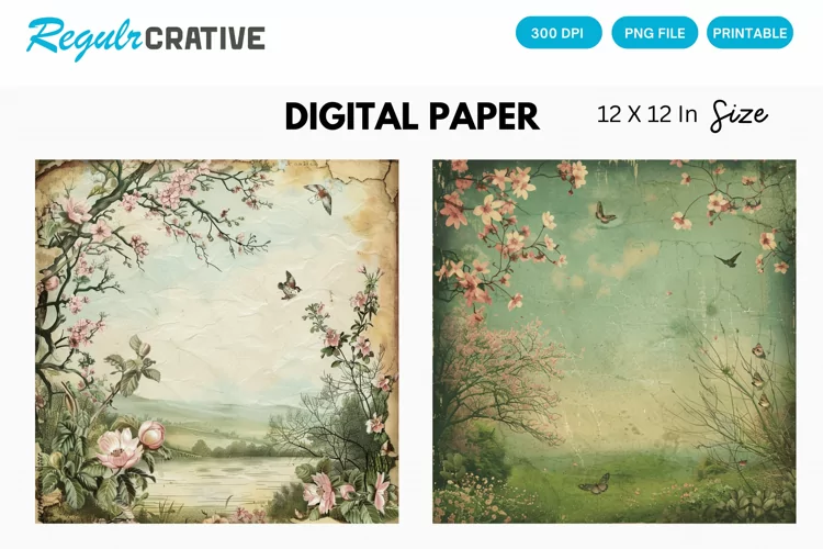 Vintage Spring Scenes Digital Paper