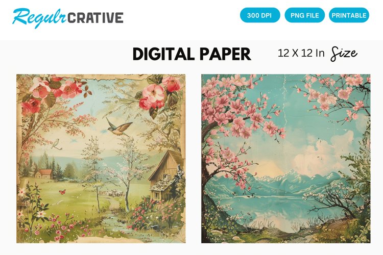 Vintage Spring Scenes Digital Paper
