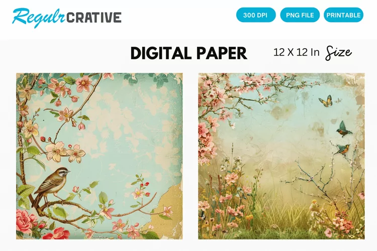 Vintage Spring Scenes Digital Paper