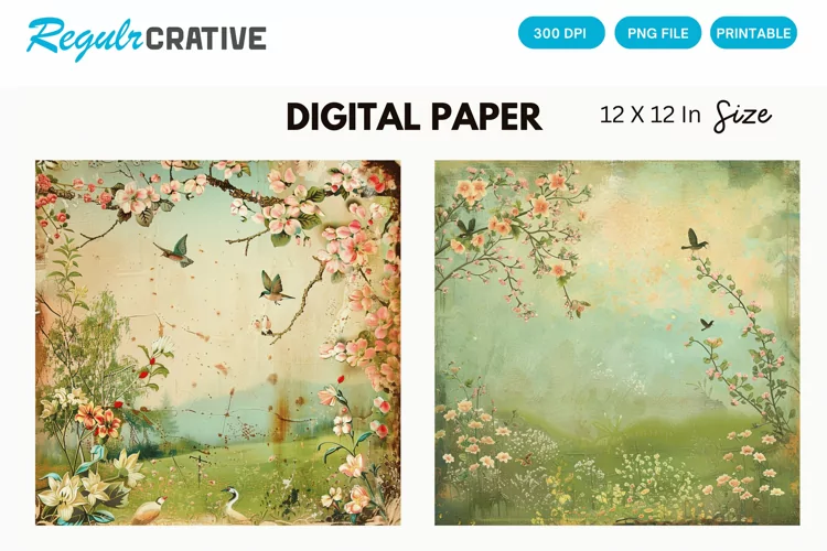 Vintage Spring Scenes Digital Paper