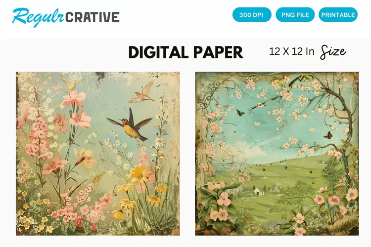 Vintage Spring Scenes Digital Paper