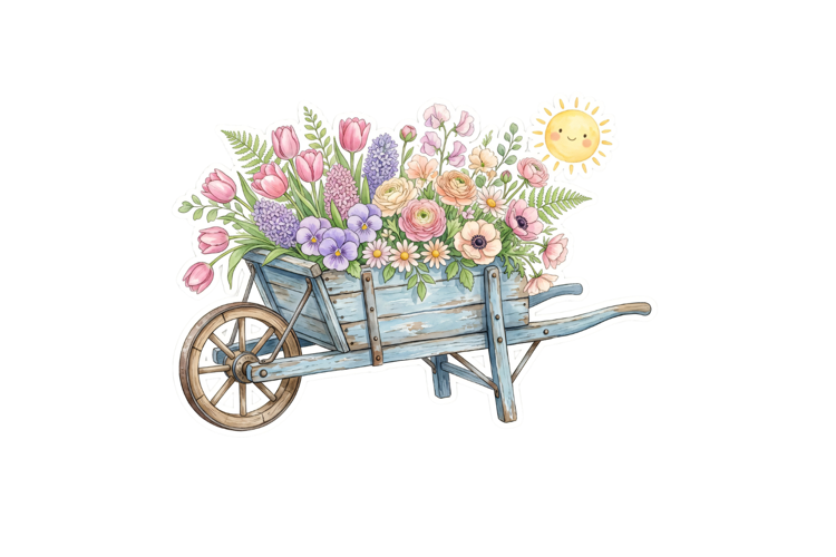 Vintage Spring Wheelbarrow Png |Forest Png