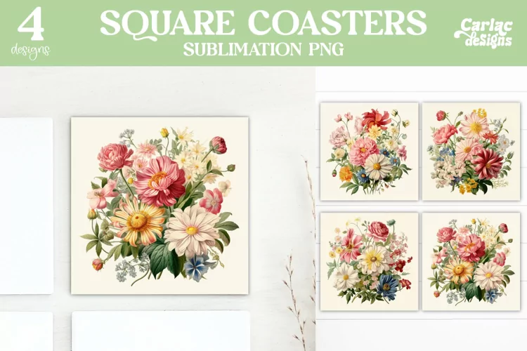 Flowers Coaster Sublimation, Vintage Square Coaster