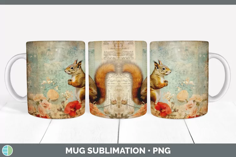 Vintage Squirrel Mug Wrap | Sublimation Coffee Cup Designs