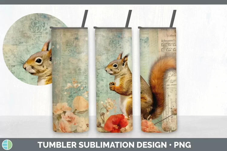 Vintage Squirrel Tumbler | Sublimation 20 oz Skinny Tumbler