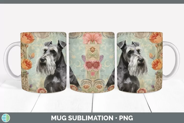 Vintage Standard Schnauzer Dog Mug Wrap | Sublimation Coffee