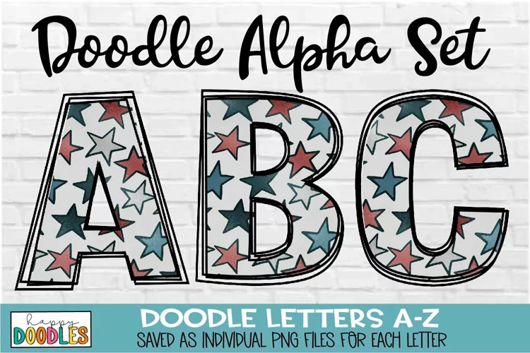 July 4th Doodle Letters | Vintage Stars Alpha Set