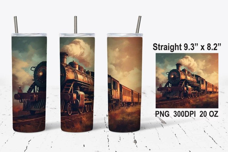 Vintage Steam Train Tumbler Wrap, Old Train PNG