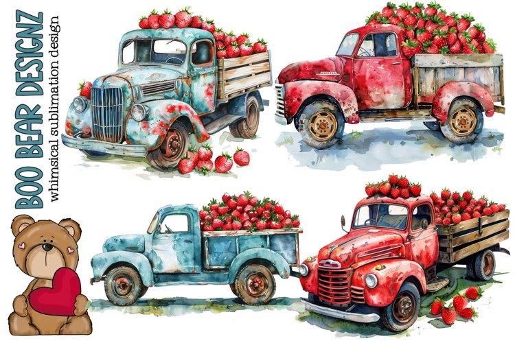 Watercolor Strawberry Truck Clipart