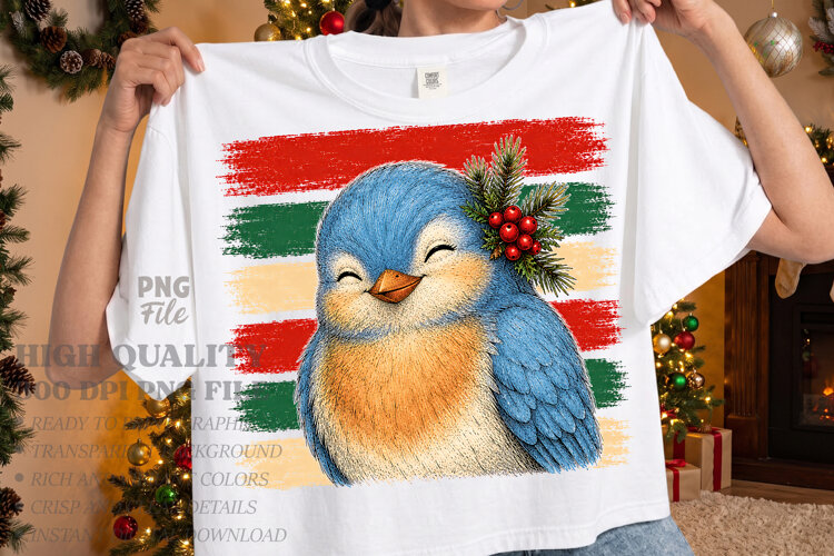 Vintage Stripes Bird Christmas PNG, Christmas Bird Design example image 1