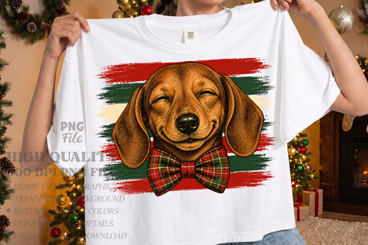 Vintage Stripes Dog Christmas PNG, Christmas Dog Design example image 1