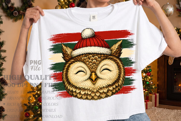 Vintage Stripes Owl Christmas PNG, Stripes PNG Design example image 1