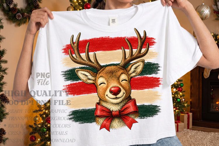 Vintage Stripes Reindeer Xmas PNG, Christmas Reindeer PNG example image 1