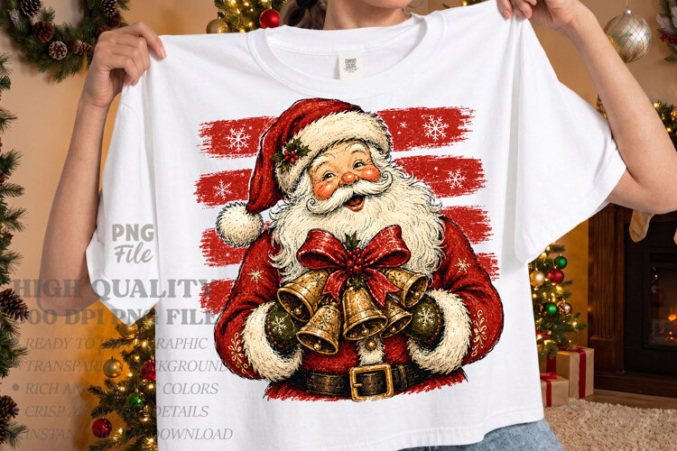 Vintage Stripes Santa Christmas PNG, Christmas Santa Design example image 1