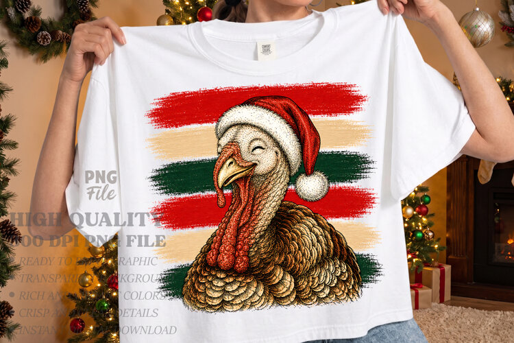 Vintage Stripes Turkey Christmas PNG, Christmas Turkey example image 1