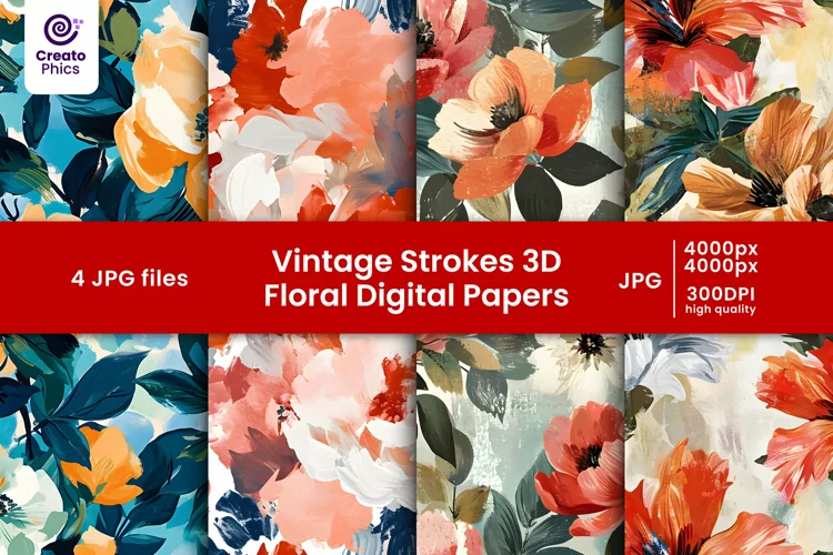 vintage strokes 3d floral digital papers and flower patterns