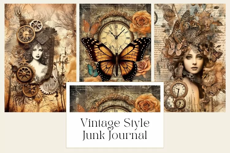 3 Vintage Style Junk Journal Pages