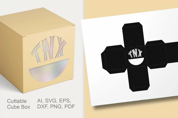Vintage Style TNX Cuttable Cube Window Gift Box SVG Template