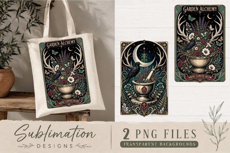 Forest Alchemy Raven PNG | Witchy Mushroom Sublimation example image 1
