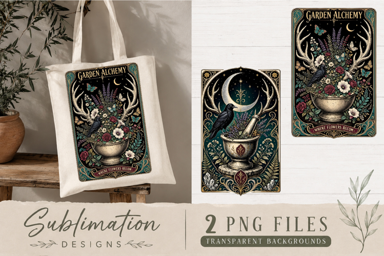 Forest Alchemy Raven PNG | Witchy Mushroom Sublimation